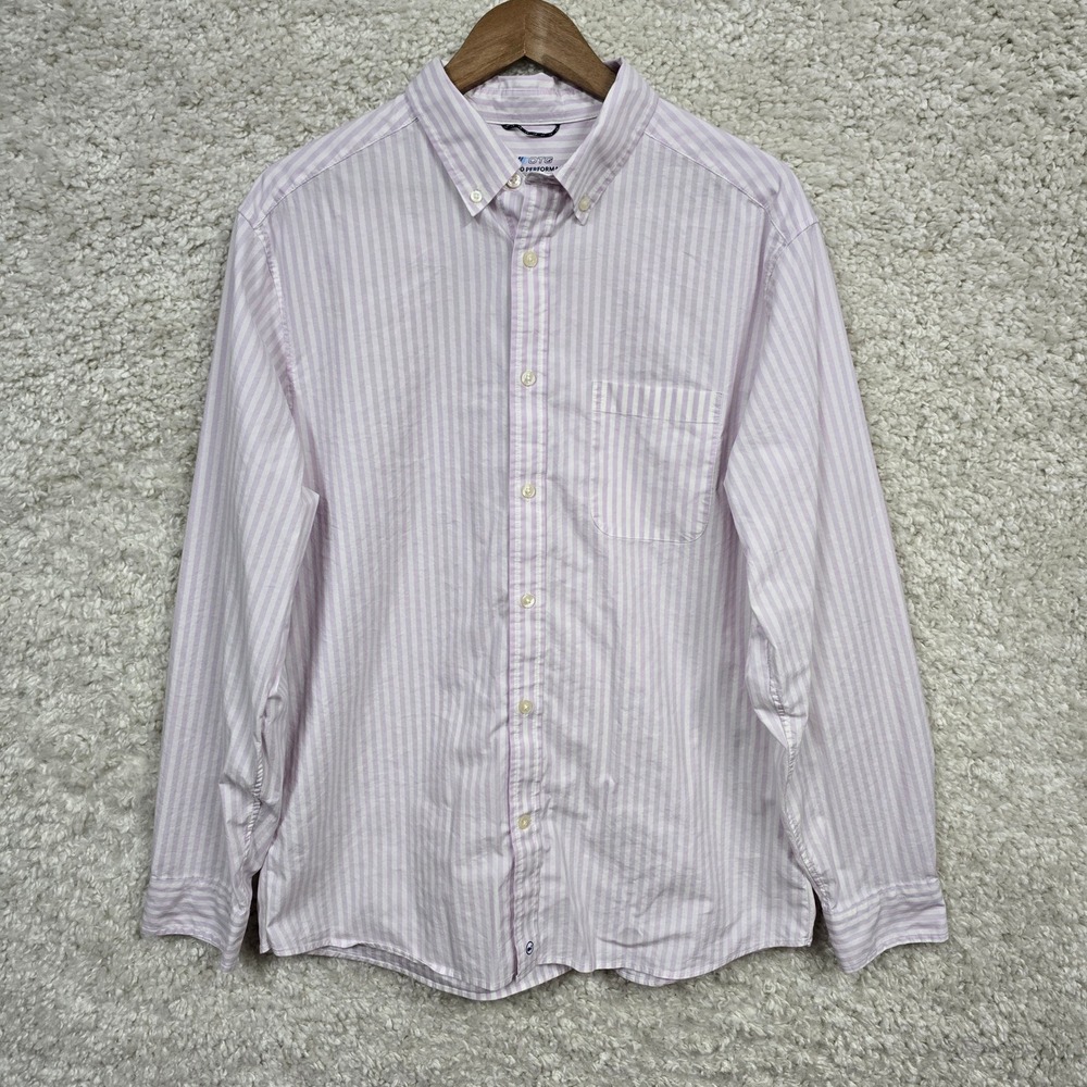 Vineyard Vines OTG Performance Shirt Mens L‎ Pink Striped Cooling Preppy Button
